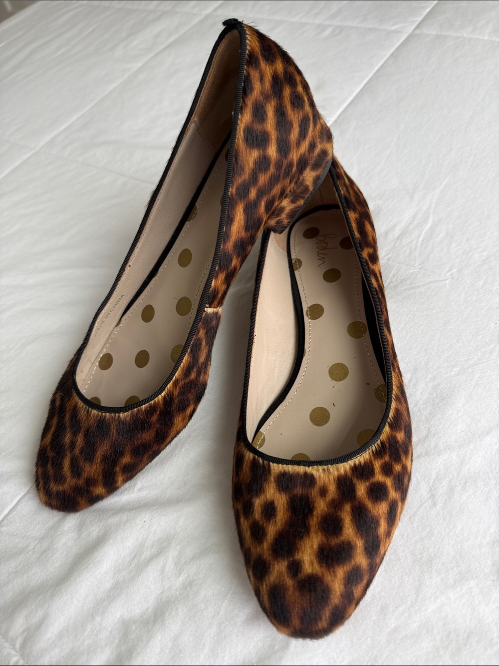 Boden Leopard Print Almond Toe Calf Hair Flats
